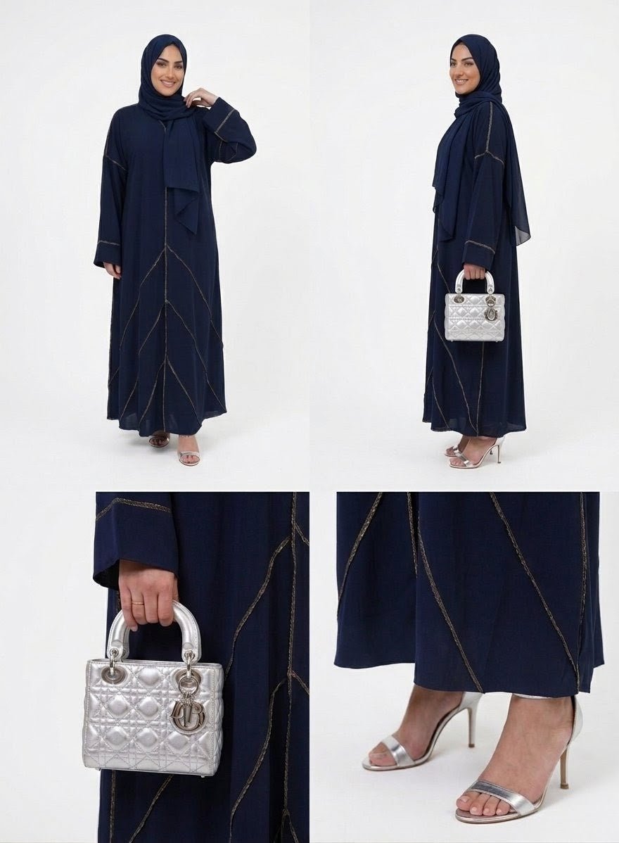 Abaya fil d'or avec voile intégré - Nouriam