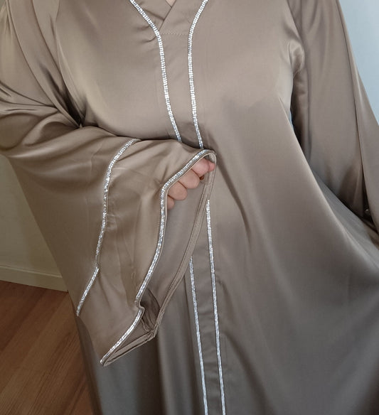 ABAYA MODERNA AVEC STRASS - TAUPE - Nouriam