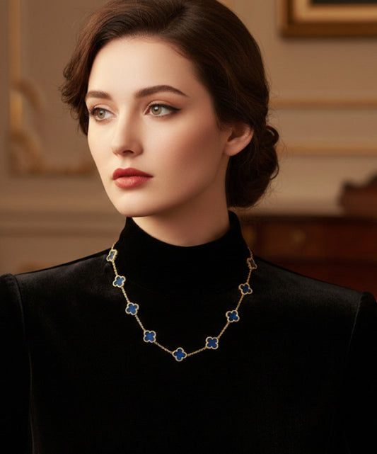 Collier multi trèfle bleu en acier inoxydable - Nouriam