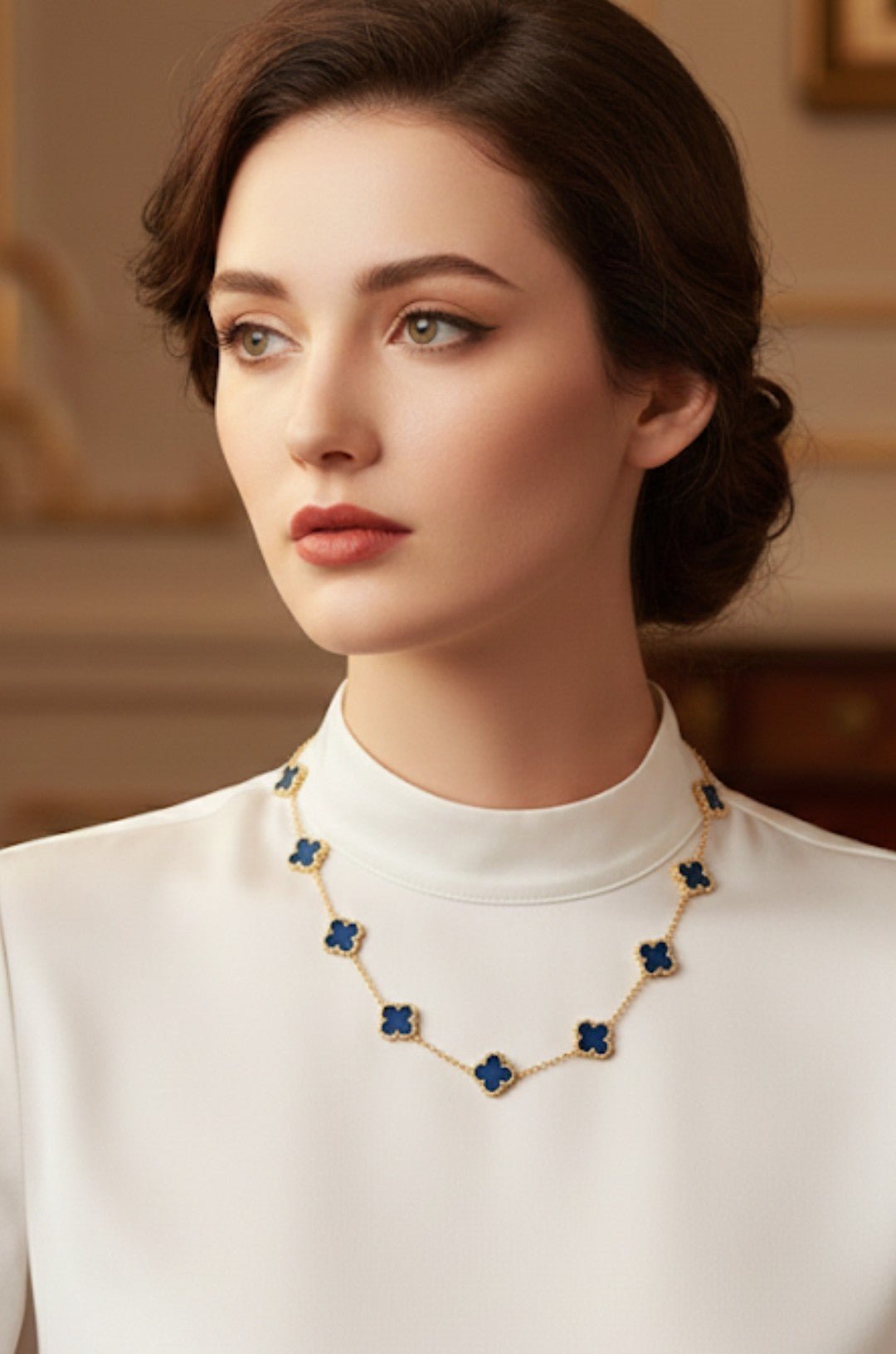 Collier multi trèfle bleu en acier inoxydable - Nouriam