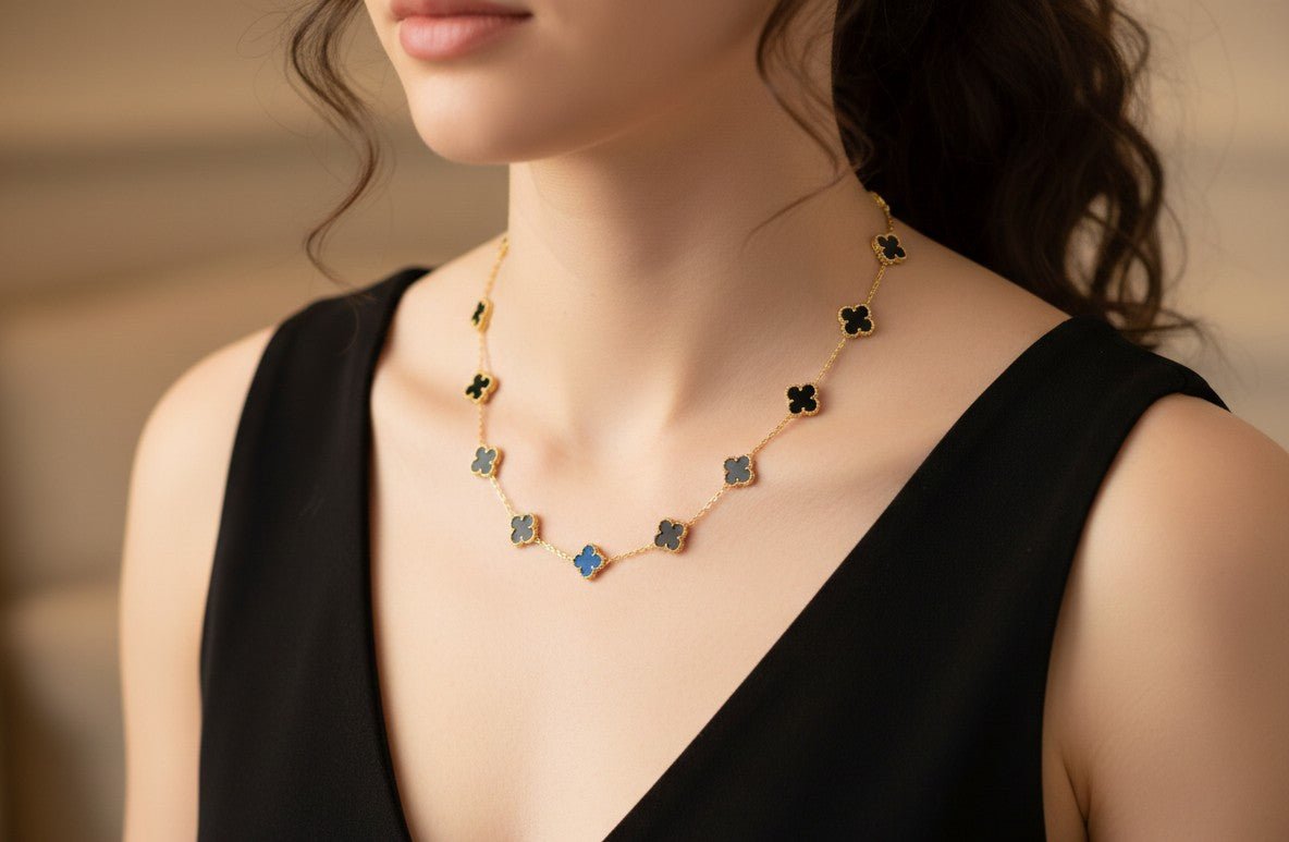 Collier mutli trèfle noir - Nouriam