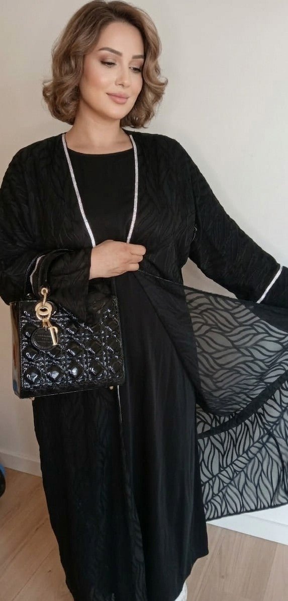ENSEMBLE DENTELLA NOIR MANCHES LONGUES AVEC KIMONO - Nouriam