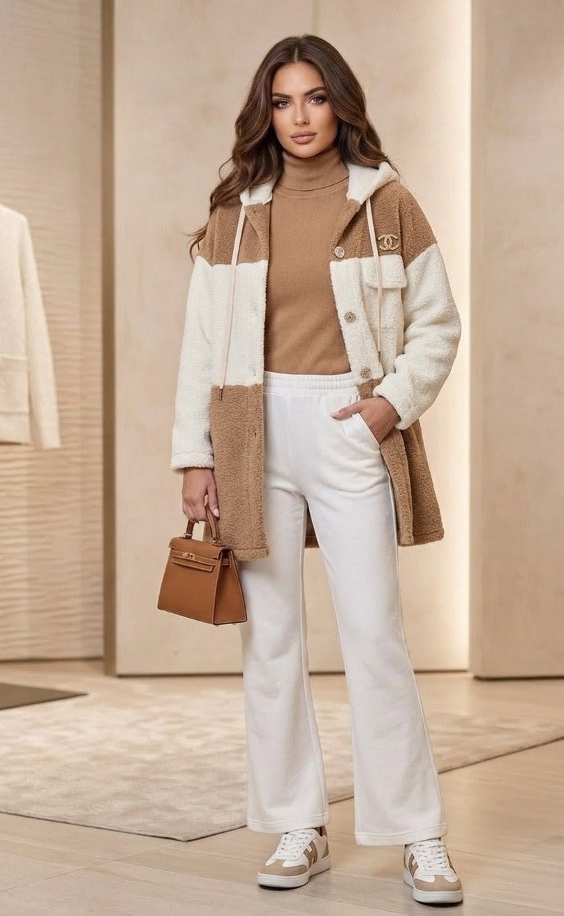 GILET COSY CHAUFFANT - BLANC ET CAMEL - Nouriam