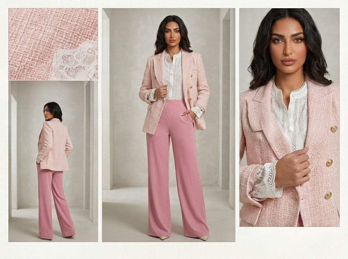 Pantalon large chic rose poudré - Nouriam