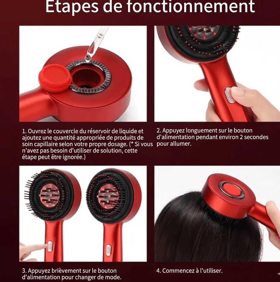 Peigne électrique massant cuir chevelu avec reservoir d'huile - Nouriam