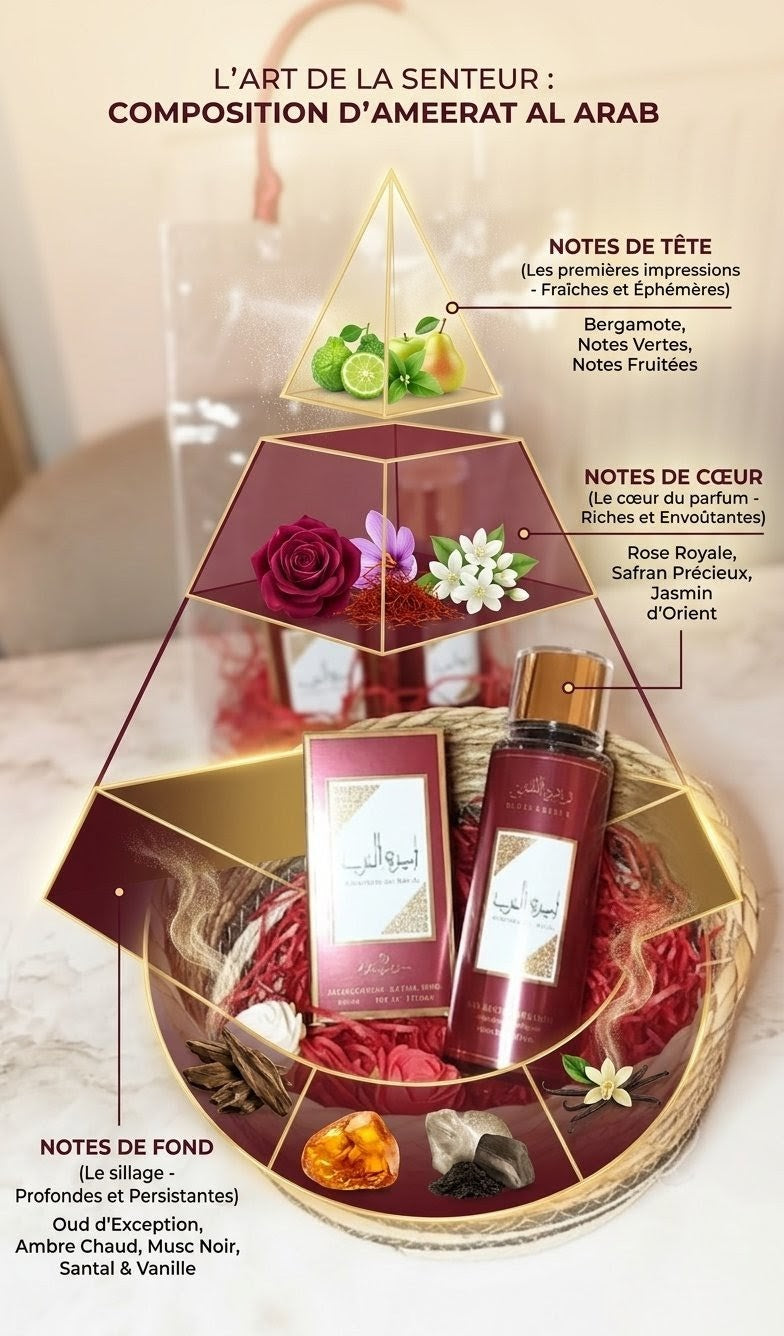 Coffret brume parfumé avec sa lotion du corp ameerat al arab longue durée
