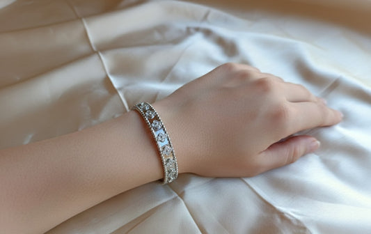 Bracelet full trèfle argenté en acier inoxydable