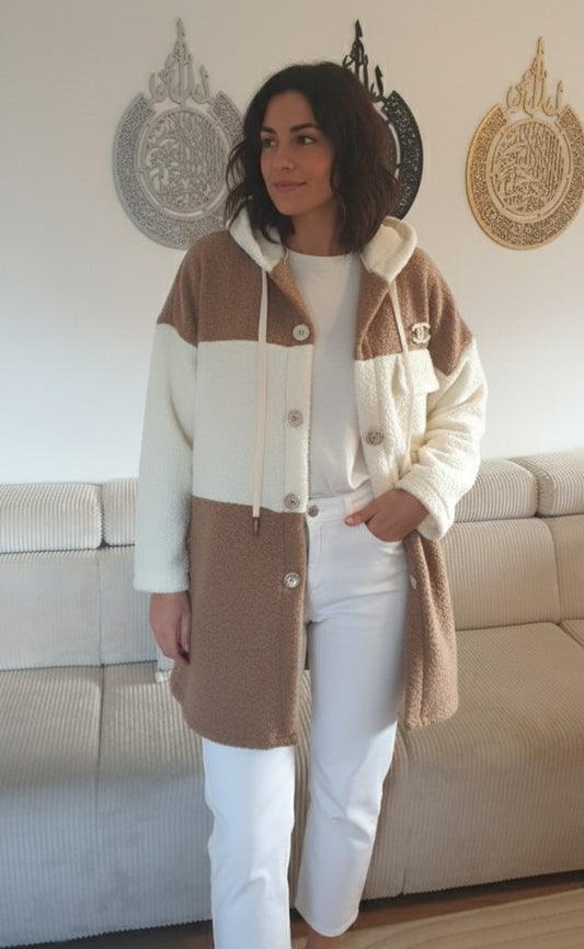 GILET COSY CHAUFFANT - BLANC ET CAMEL