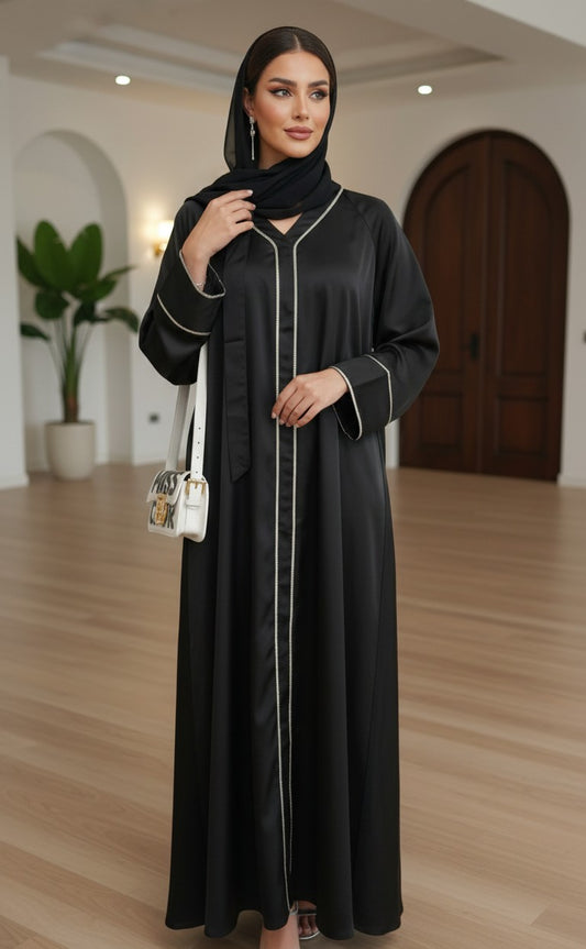 ABAYA MODERNA AVEC STRASS- NOIRE