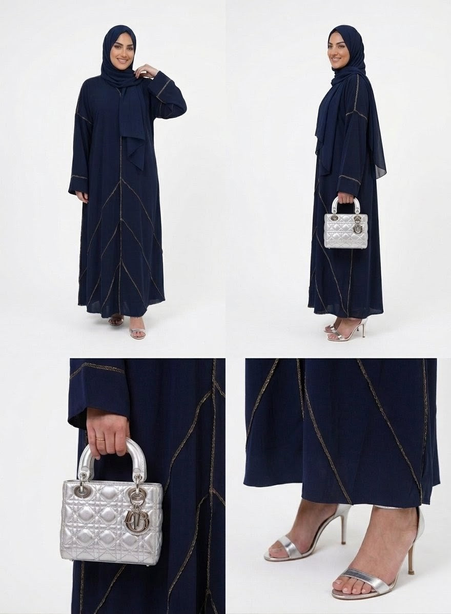 Abaya fil d'or avec voile intégré