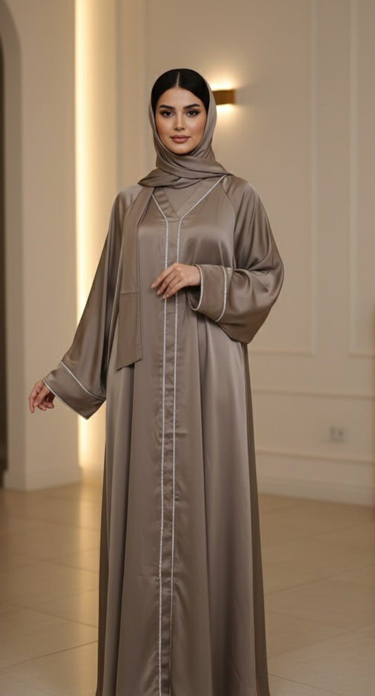 ABAYA MODERNA AVEC STRASS - TAUPE