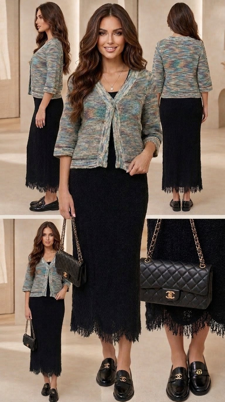 Ensemble gilet avec jupe en maille